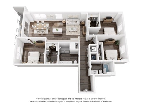 Floor plan for 3 beds, 2 baths, 1480 sqft